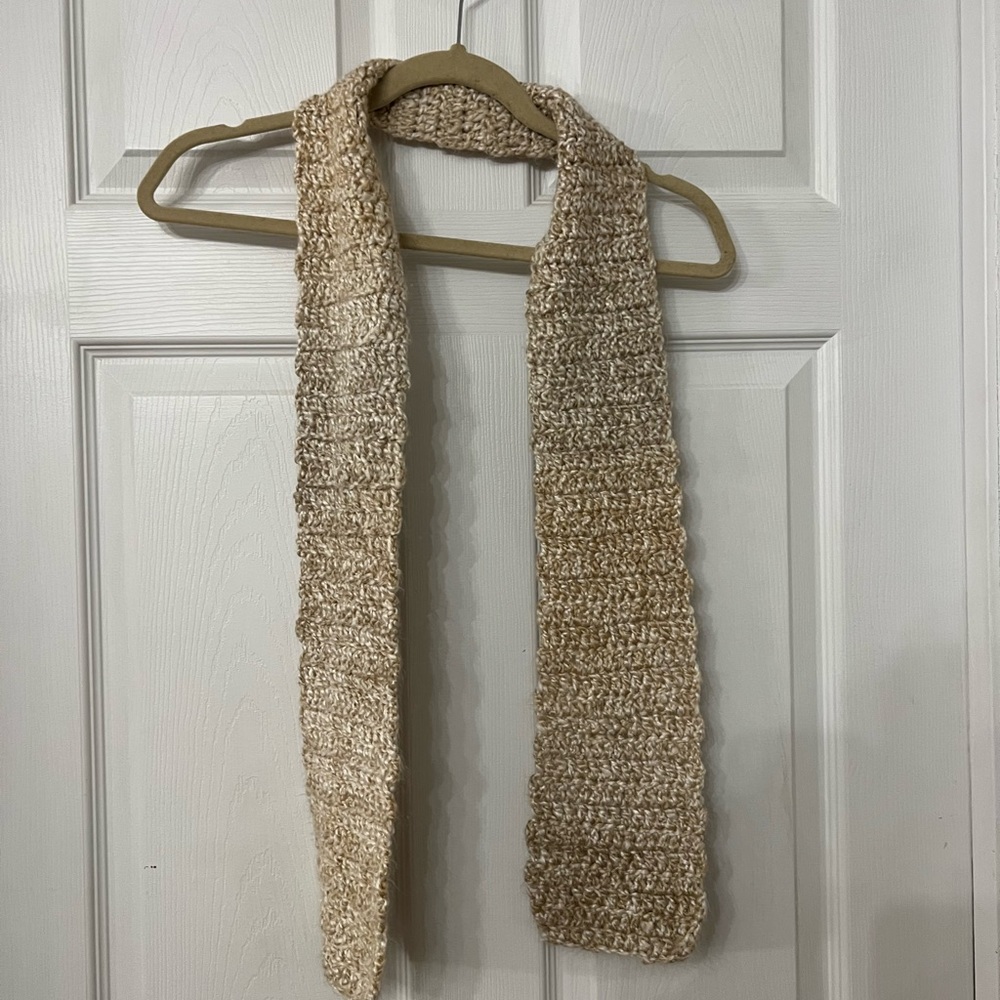 Tan/cream crocheted scarf one size